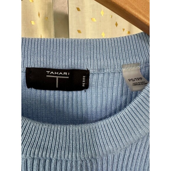 Elie Tahari Short Sleeve Faux Silver Buttons Ribbed Knit Sweater Petite S - Picture 4 of 6